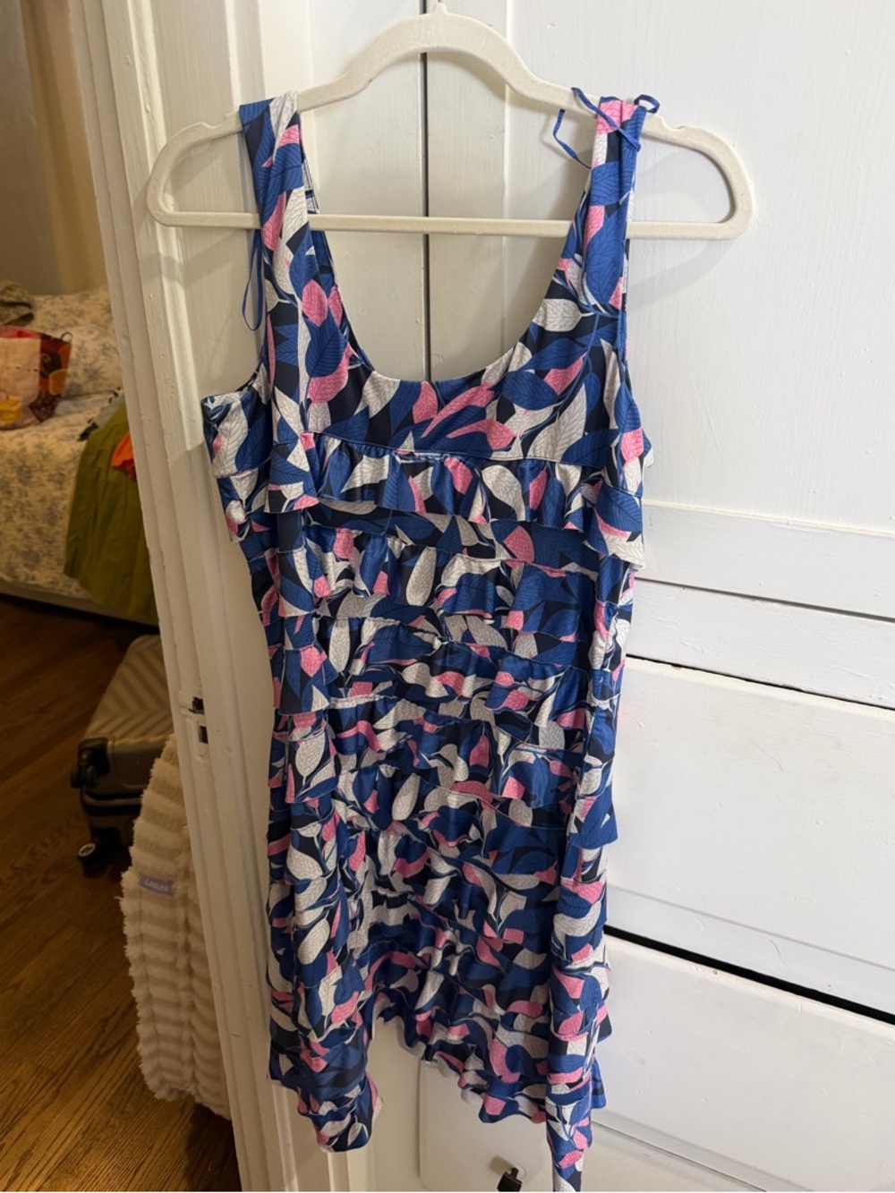 Sleeveless Blue & Pink Ruffle Mini Dress - Picture 4 of 7